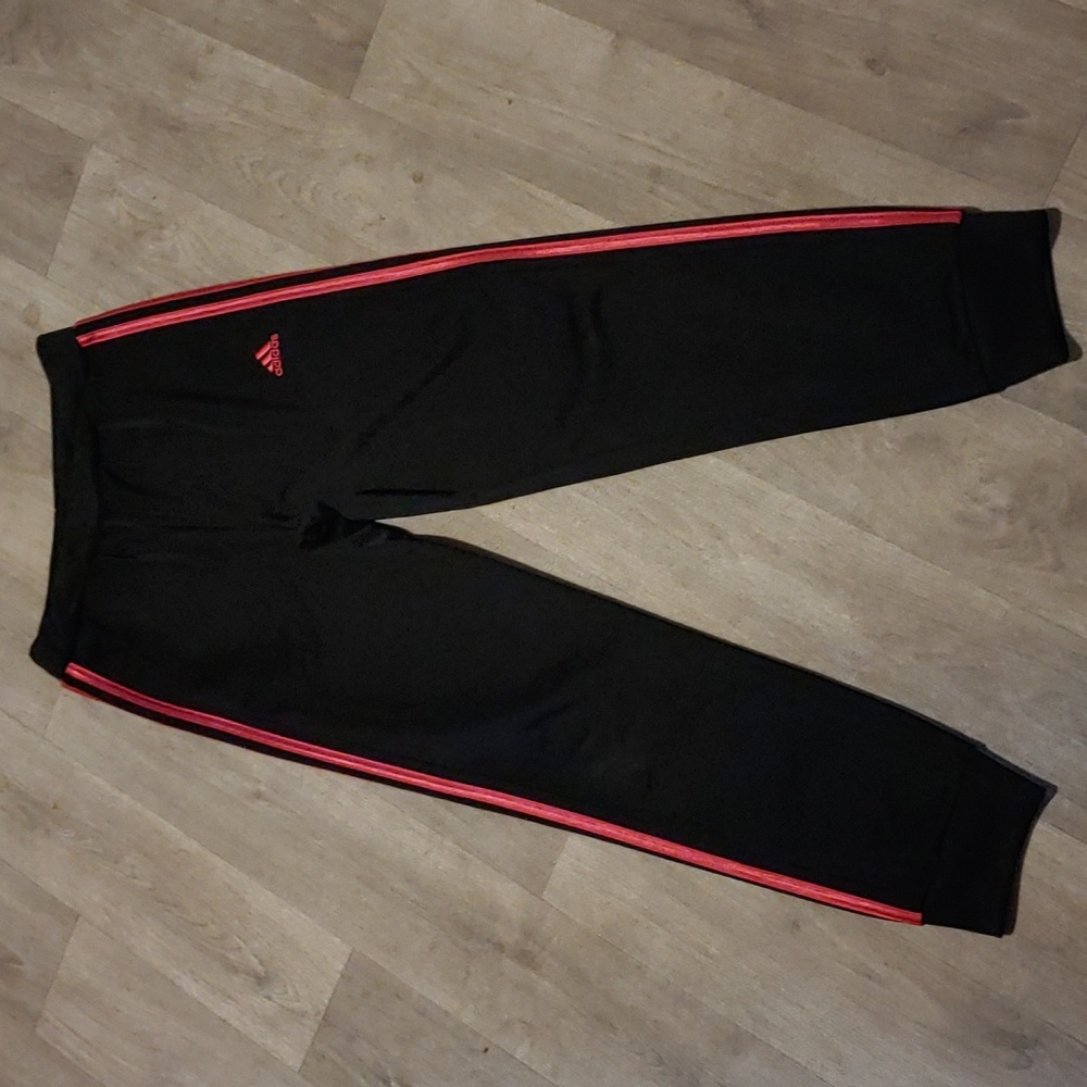 Girls Adidas Size Medium Black and Pink Sweatpants with Elastic Cuffs